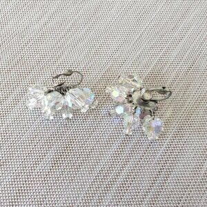 Vintage Aurora Borealis Crystal Faceted Bead Clip-on Earrings VTG Crystal